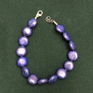 12MM Button Lapis Lazuli Sterling 8 Inch Silver Bracelet